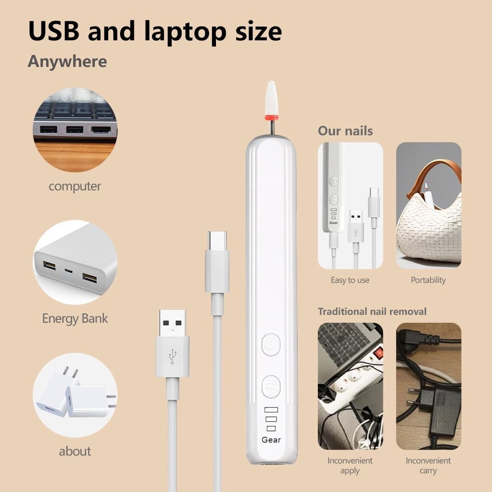 Electric Nail Drill Kit Portable Nail Polish Drill Grinder Rechargeable Electric Nail File Machine