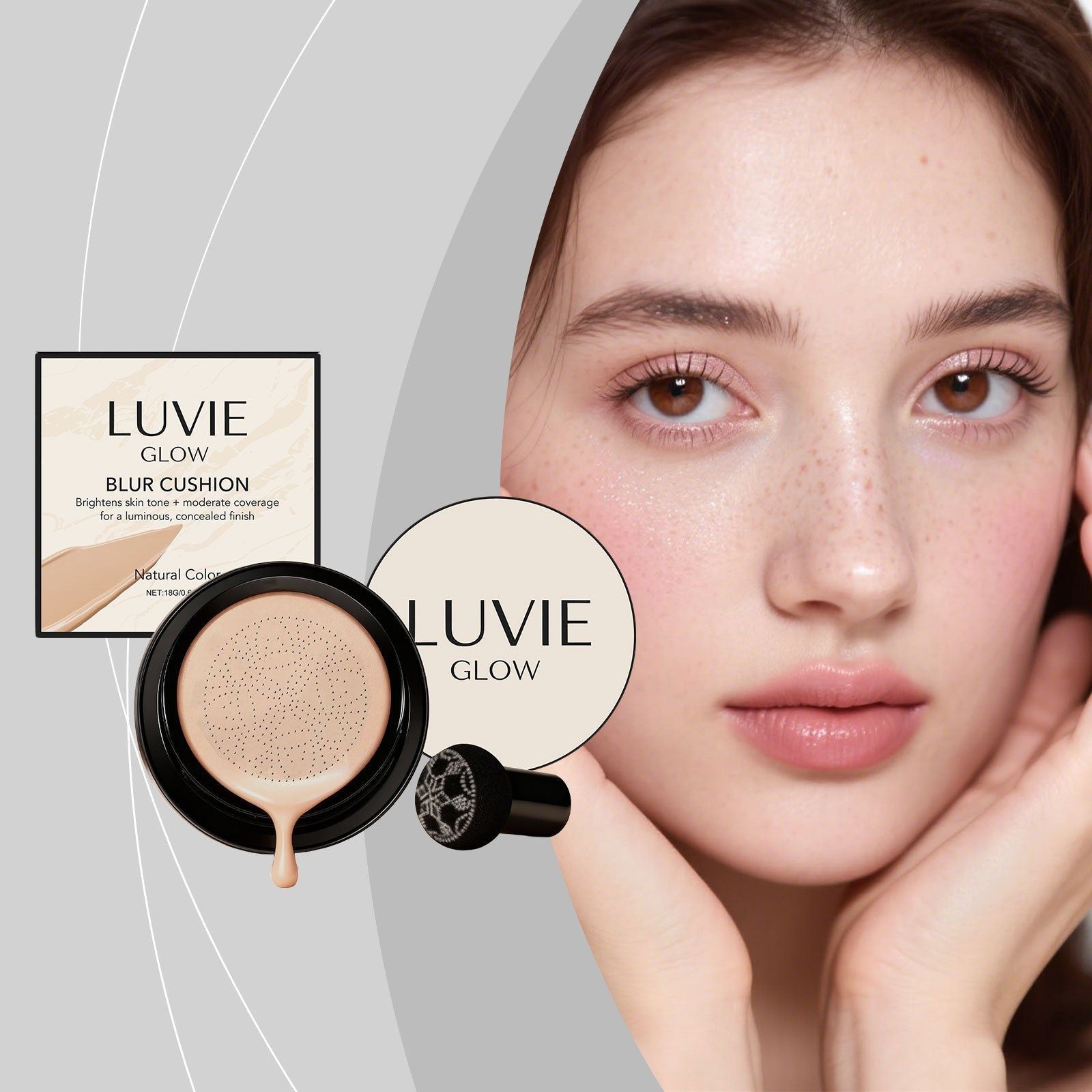 Brightening Flawless Cushion Cream, Natural Fit Base Makeup, Hydrating, Concealing, Light, Transparent ,18g
