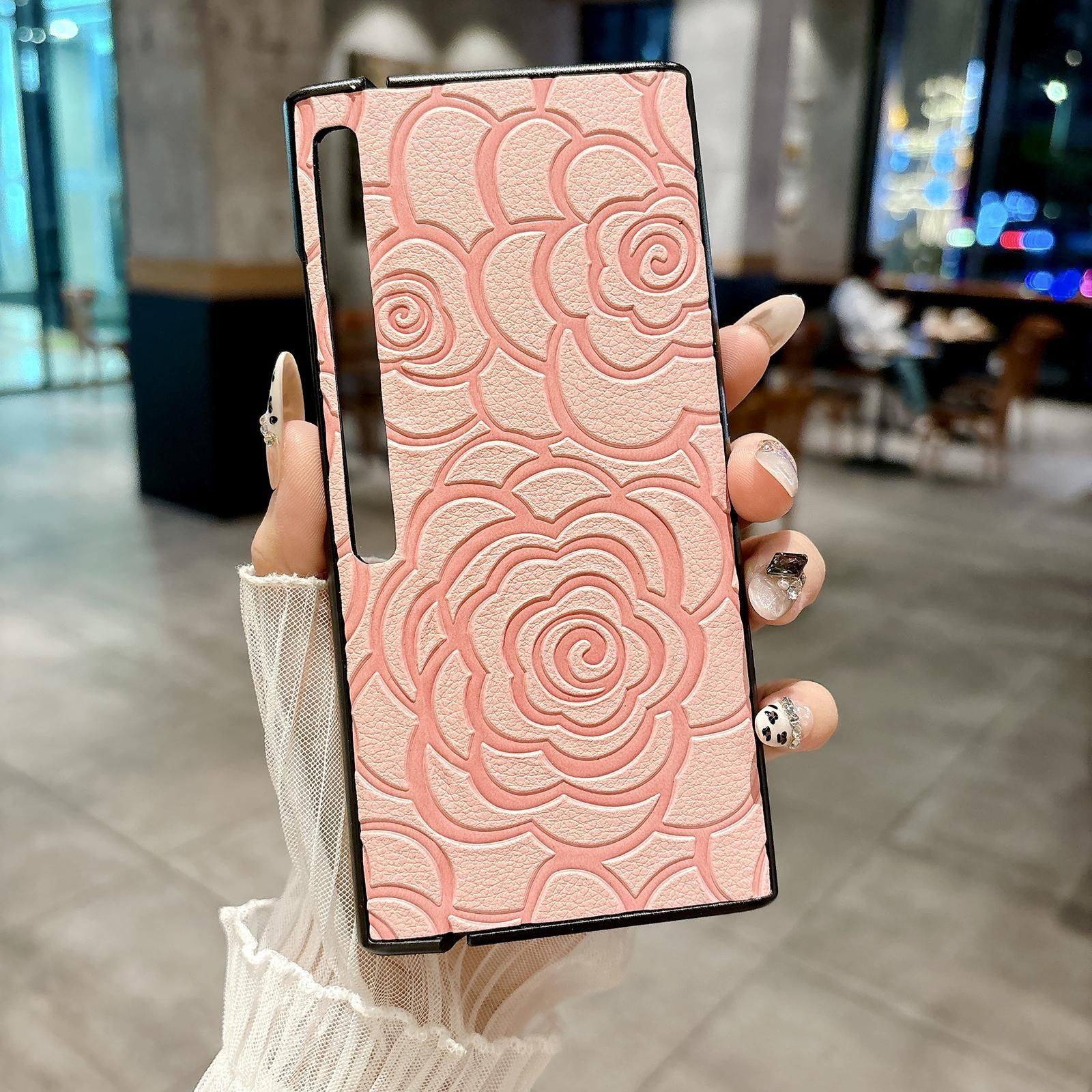Camellia Pattern PU Case For Huawei Mate Xs 2