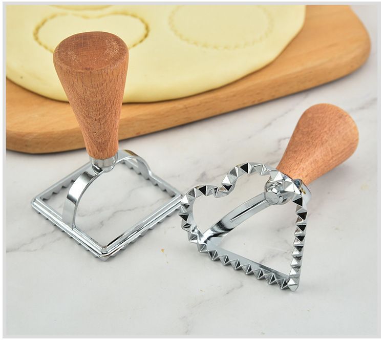 5 Pack Cookie Stamp Maker Cutter Wooden Handle Lace Pastry Mold With Fluted Edge
