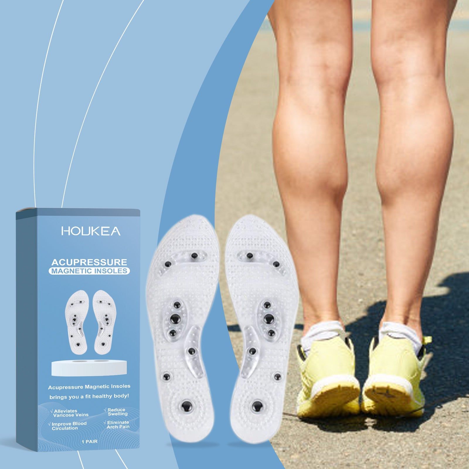 Magnetic Foot Care Insoles, Relieve Discomfort, Breathable, Durable, Massage ,1 pair