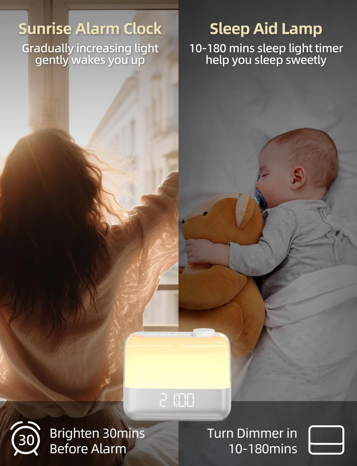 Digital Alarm Clock for Bedroom Wake up Light RGB Ambient Night Light