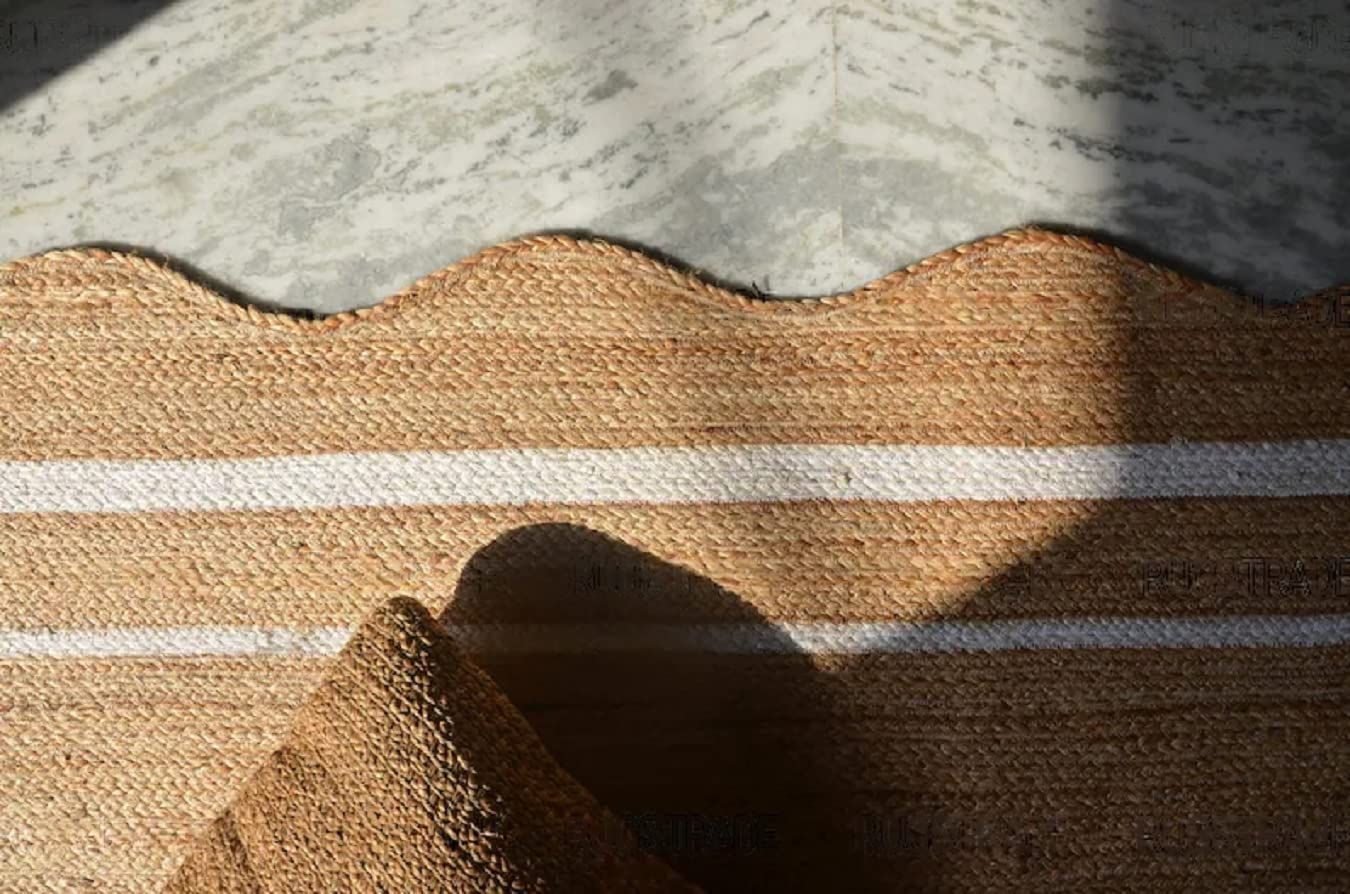 AIESY® Beautiful Wave Edge Scalloped Reversible Jute Runner Rug