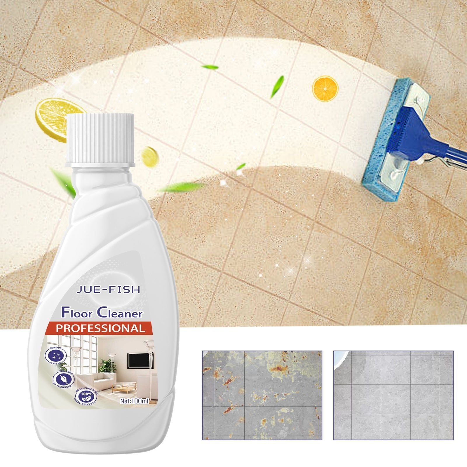 Brightening and Cleaning Floor Cleaner with Tea Tree Oil, Stain Removal, Easy Mop ,100ml