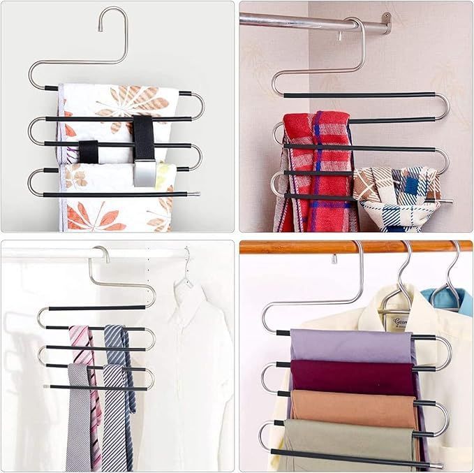 4 Pack S-Shape Pants Hangers Space Saving Trousers Hangers for Scarfs Jeans Clothes