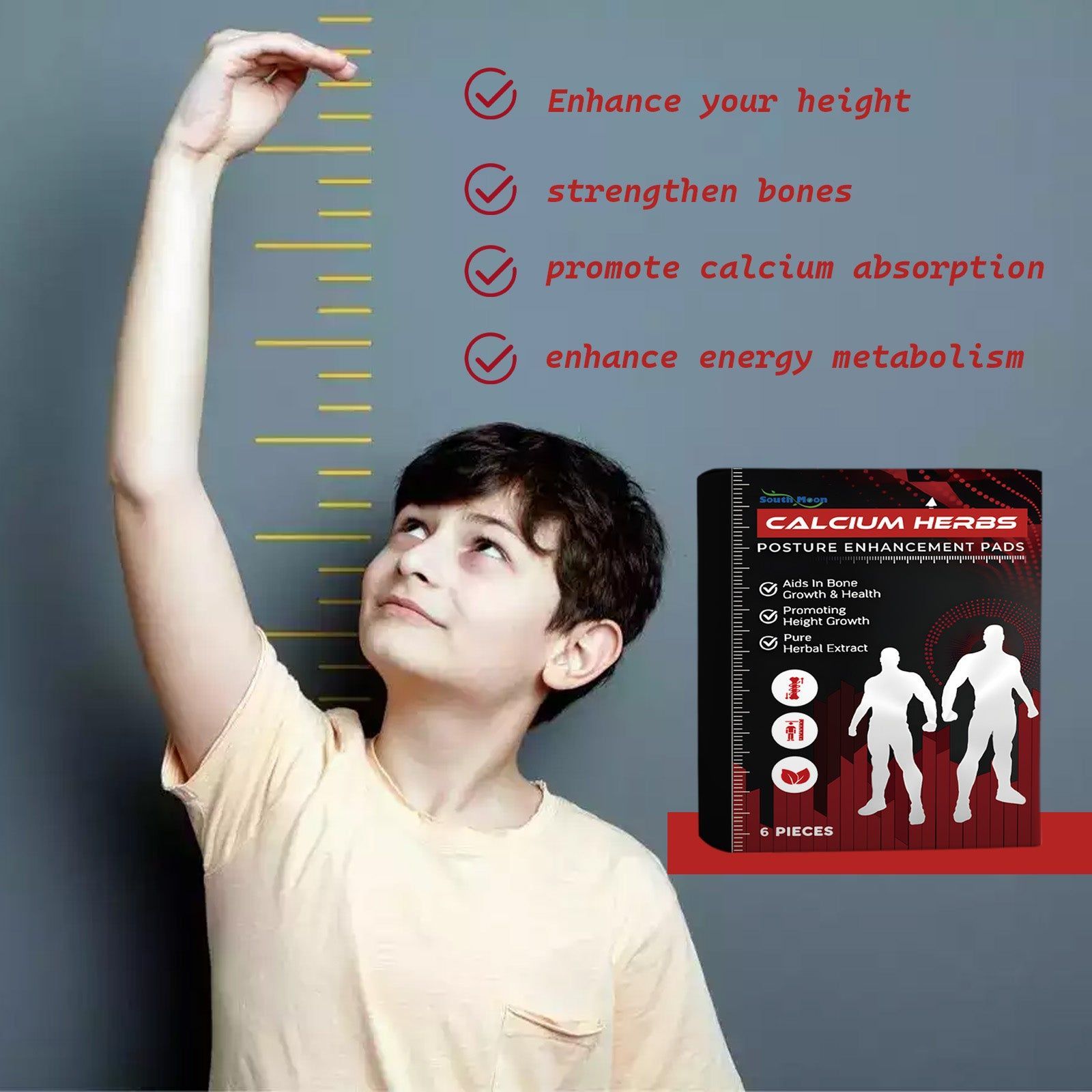 Boost Bone Growth with Foot Care Pads, Posture & Height Enhancement, Natural Calcium Herbs ,6pcs