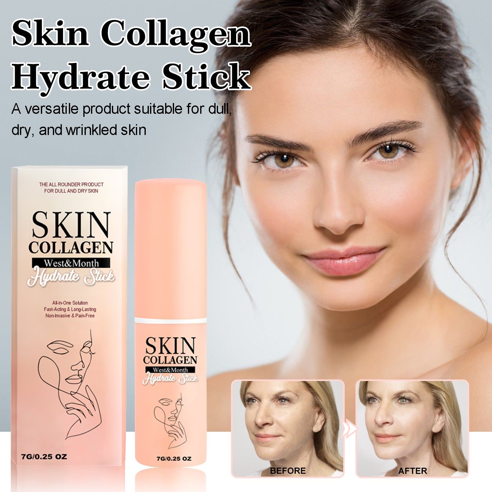 Collagen Stick for Firming Skin, Hydrate, Lighten Fine Lines, Long-Lasting Moisturizer ,7g