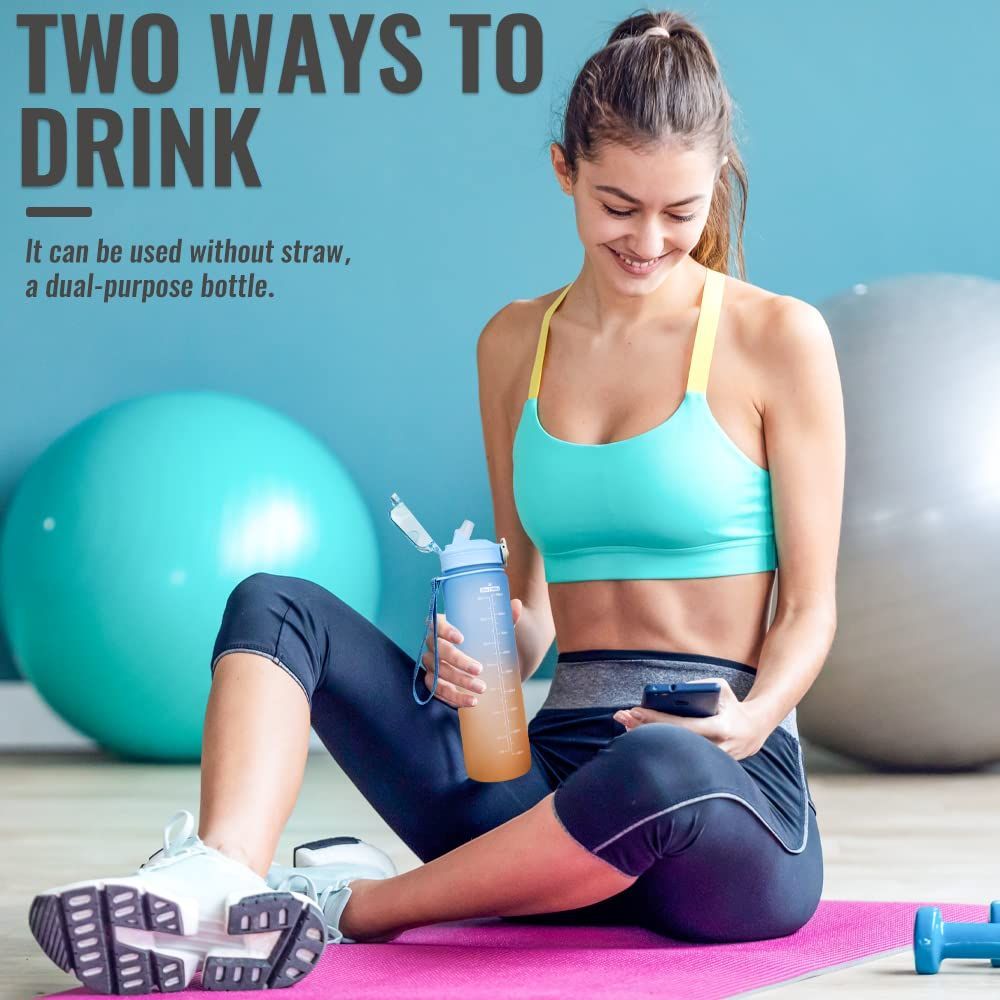 Plastic Water Bottle Leakproof Drink Bottle With Time Marker For Fitness Sports