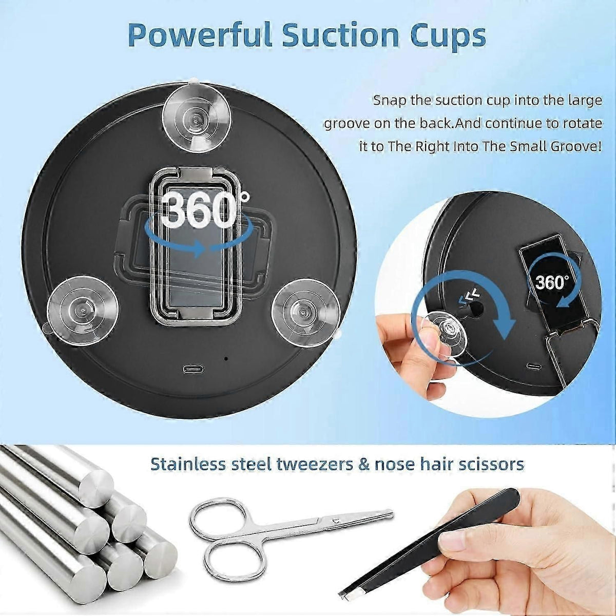 30X Magnifying Makeup Mirror With Tweezers and Suction Cups