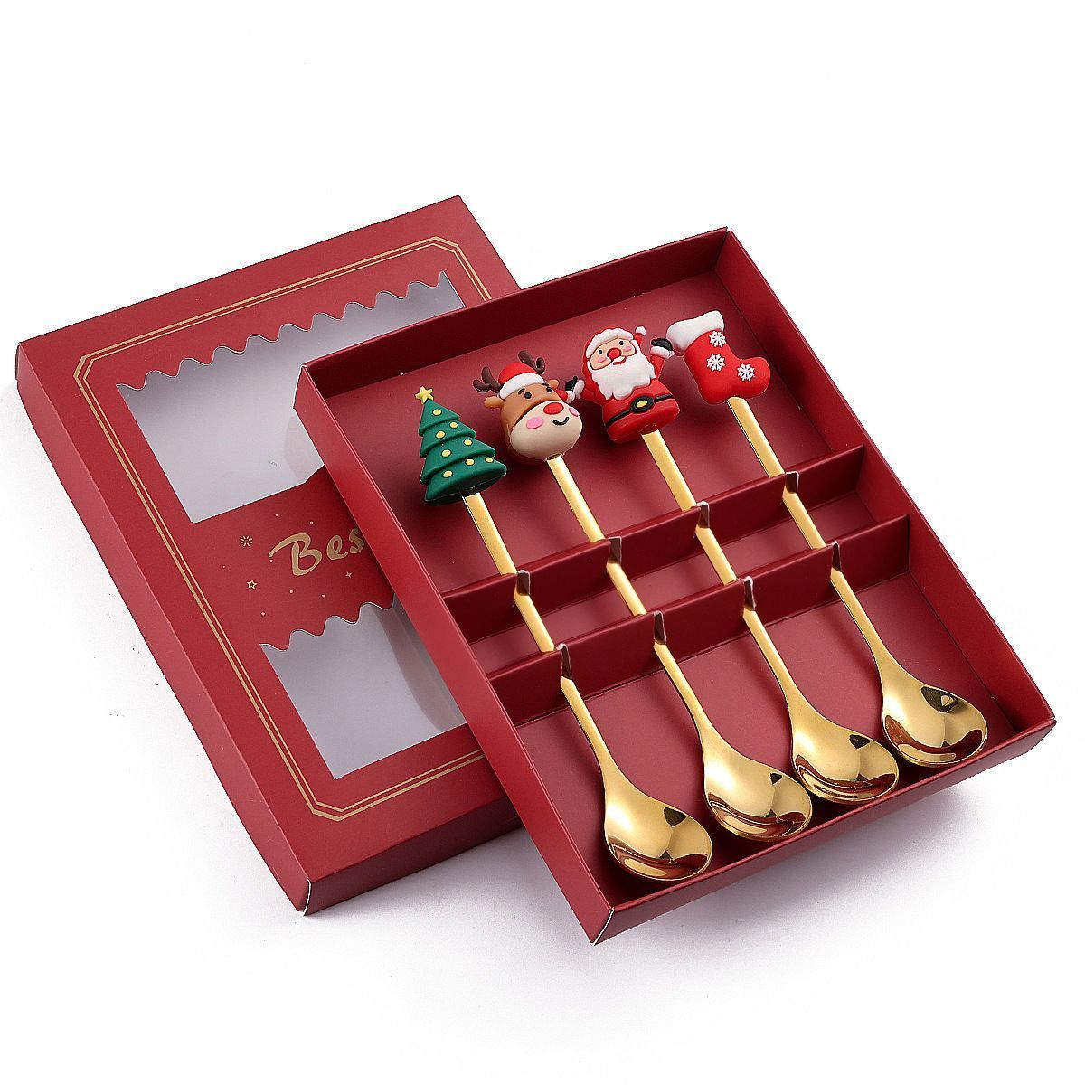 4Pcs Stainless Steel Christmas Spoon Gift Set Dessert Spoon Tableware Set