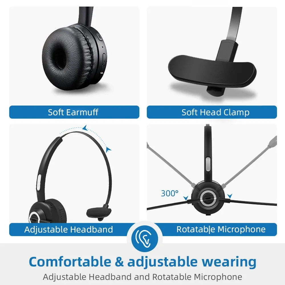 Office Bluetooth Headset Single Ear Wireless Headphones With Mic For Truck Driver