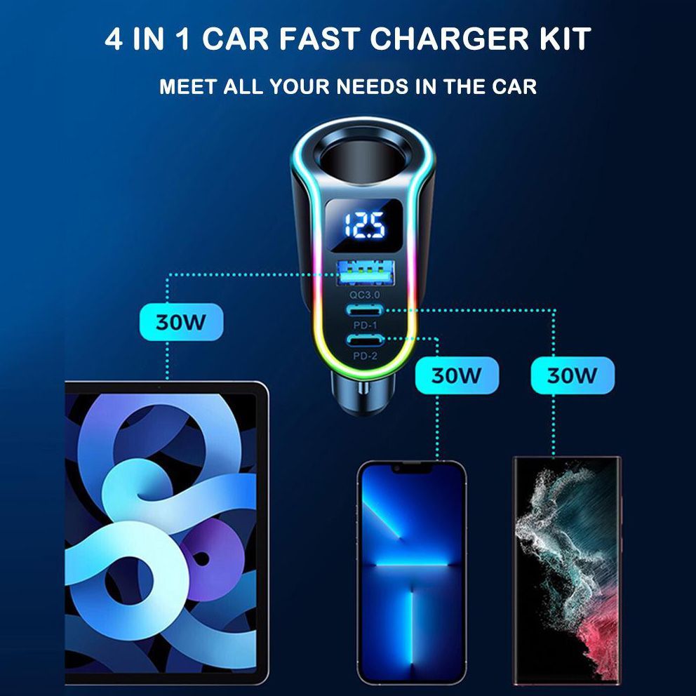 Car Charger Adapter 4 In 1 USB Fast Charging Adapter With Voltage Detection