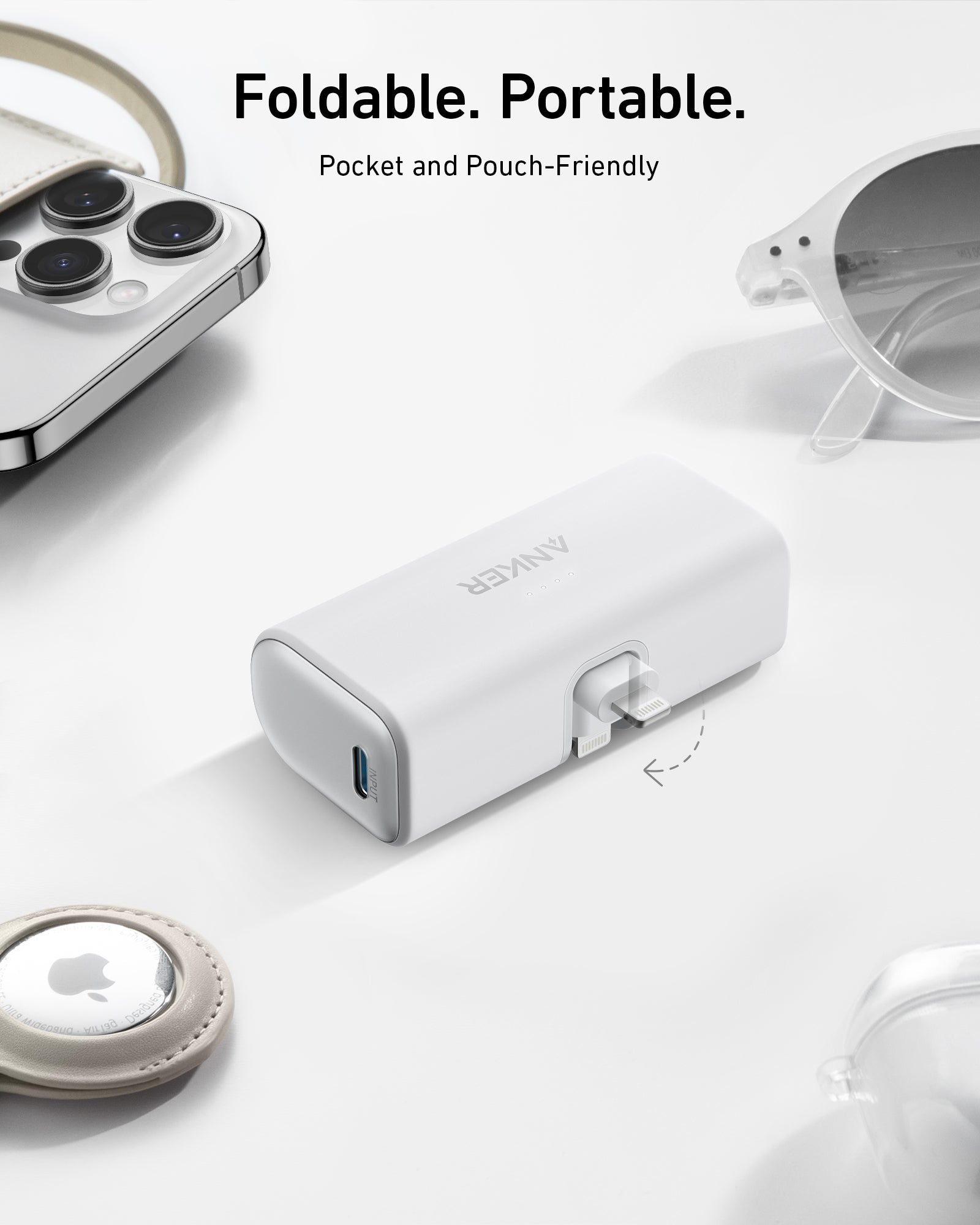 Anker 621 PowerCore 5000mAh Power Bank with Built-In Lightning Connector, 12W, Foldable, Portable Charger