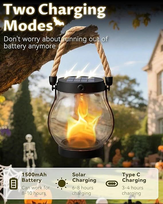 Outdoor Solar Lanterns Dancing Flame Solar Lantern Waterproof Hemp Rope Outdoor Lights