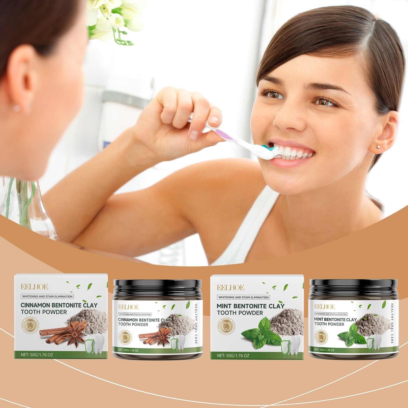 Cinnamon Volcanic Ash Teeth Powder, Natural Teeth Cleaning, Fresh Breath, Whitening Smile ,50g