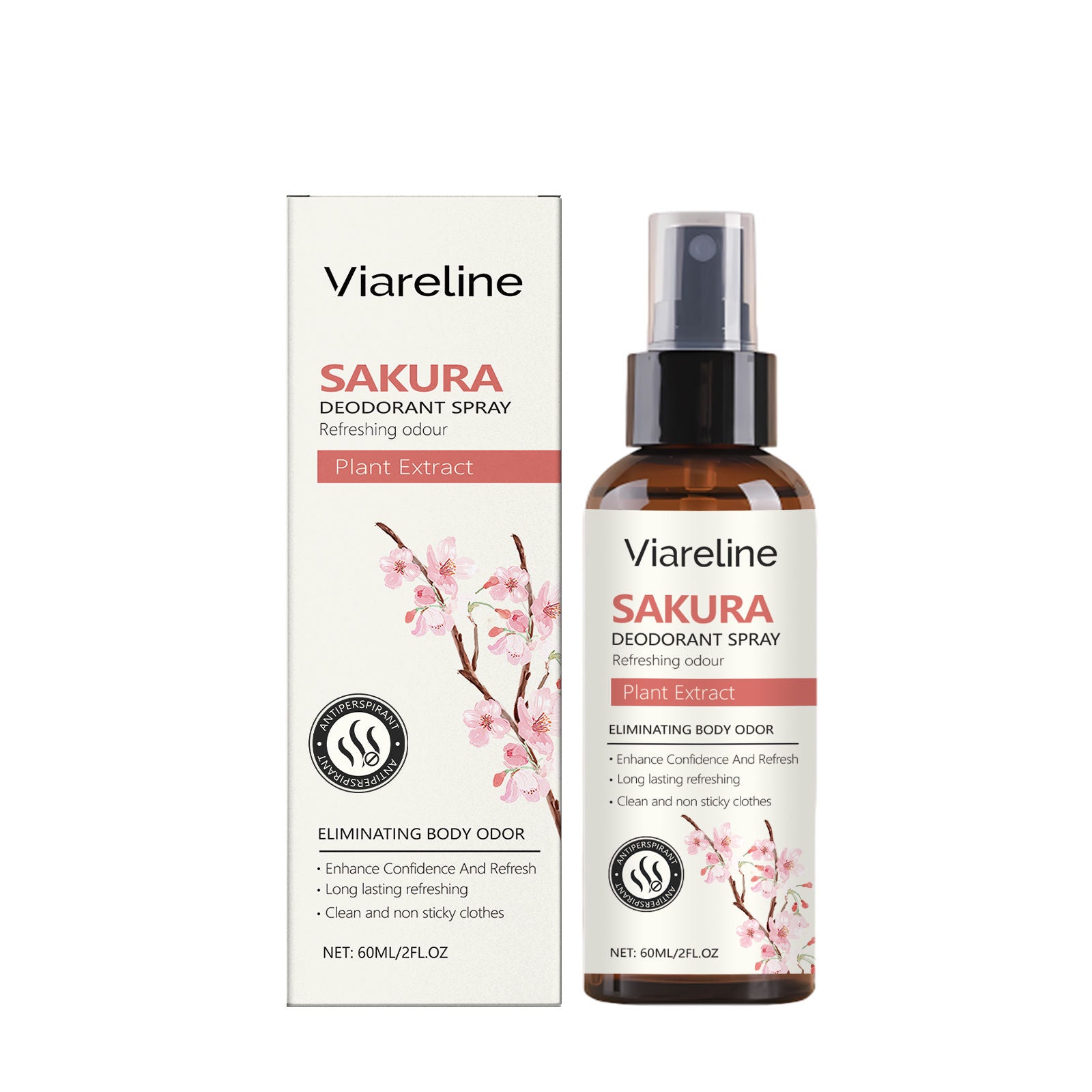 Cherry Blossom Body Care Spray, Natural Long-Lasting Odor Eliminator, Freshening & Portable ,60ml