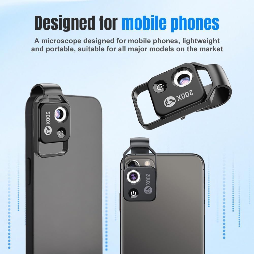 200X Magnification Microscope Lens with CPL Mobile LED Light Micro Pocket Macro Lenses for iPhone