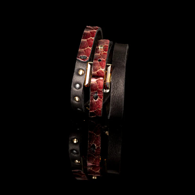 The Dark Burgundy Crocodile Leather Bracelet with Rectangular Crystal