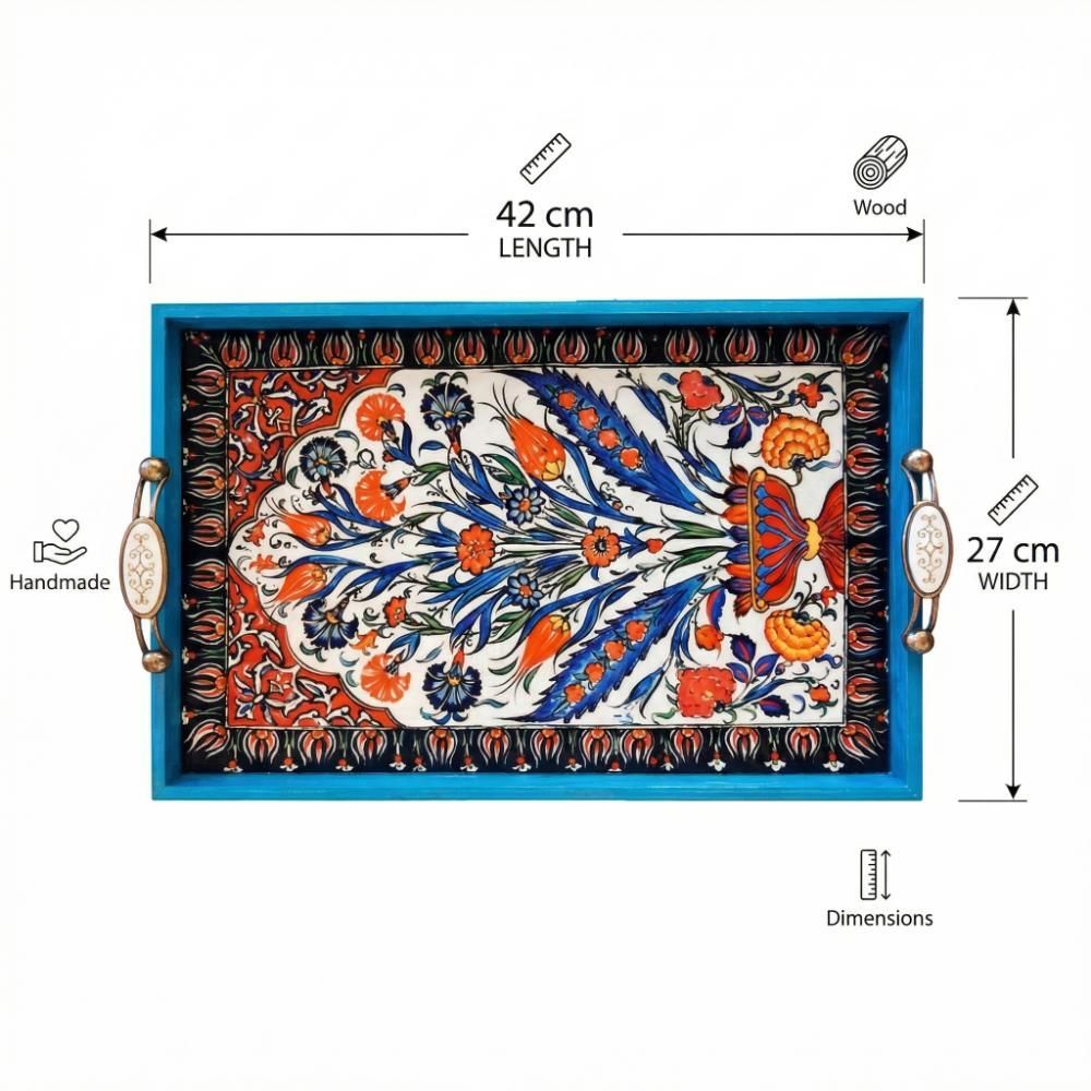 Handmade Turkish Serving Tray - Iznik Ceramic Style Decor