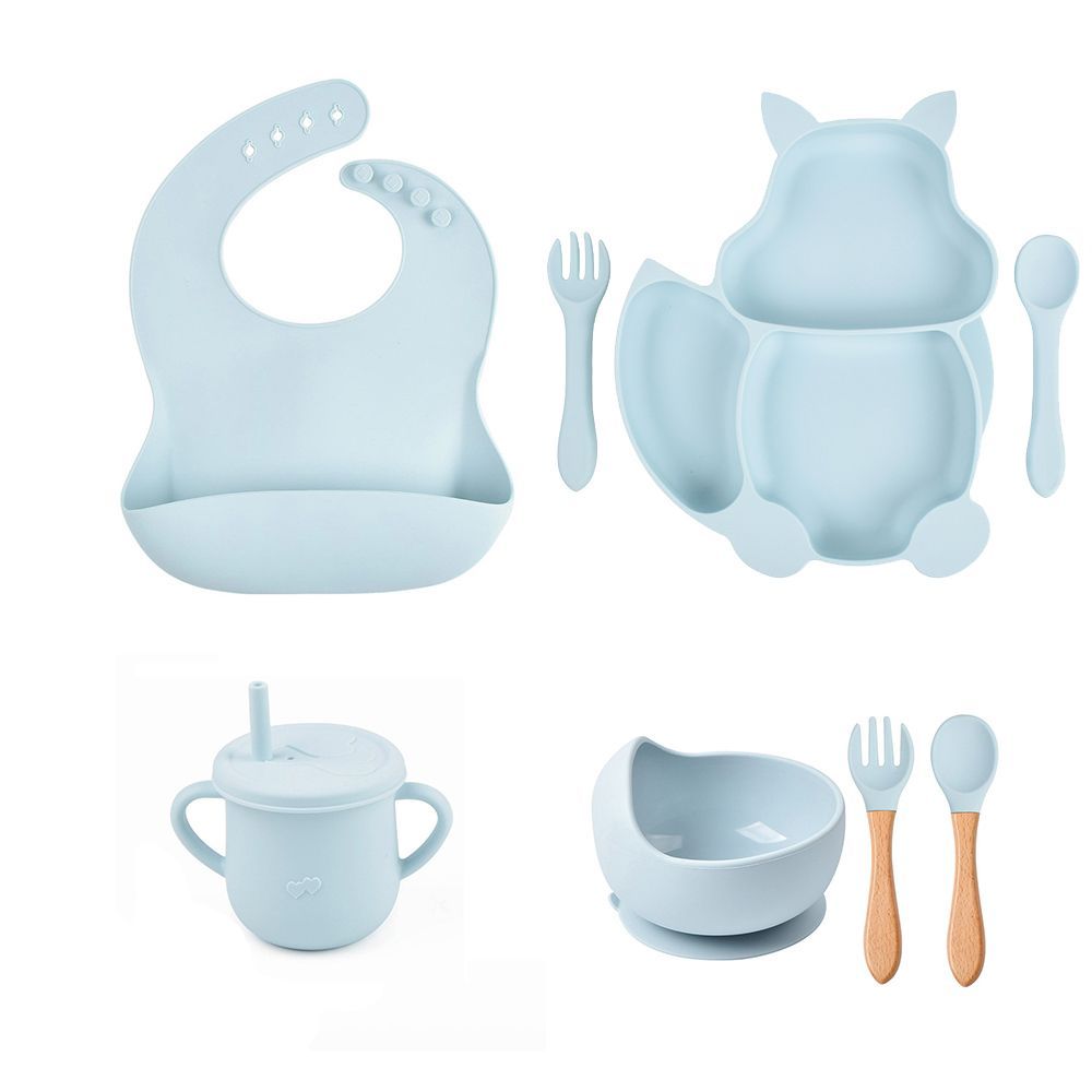 8Pcs Baby Feeding Set Children Silicone Non Slip BPA Free Tableware Set