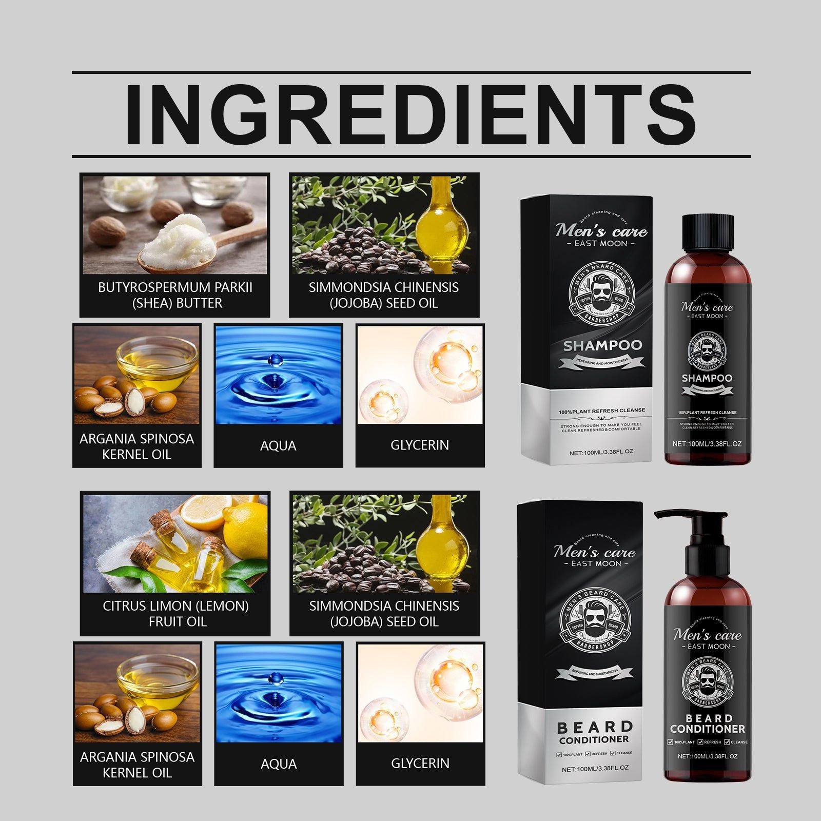 Gentle Beard Care Set, Moisturizing, Repair, Frizz Control, Natural Oils, Soft & Clean ,1set
