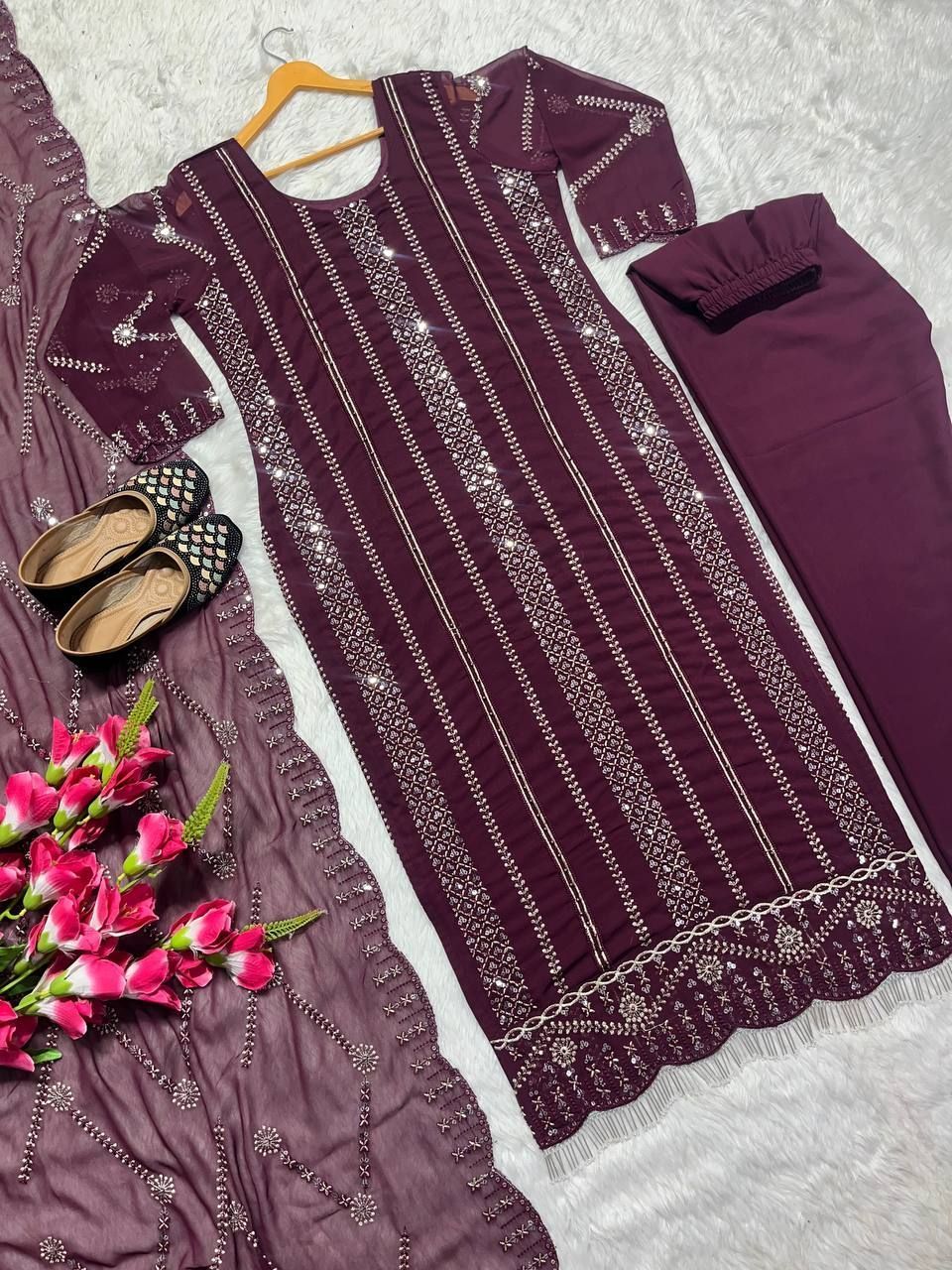 Fab Zone Designer Party Wear Long Top , Pant and Dupatta In Fancy Style