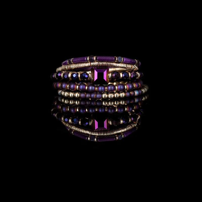 The Dark Midnight Amethyst Crystal Bracelet Stack Deep Purple & Gold Sale price