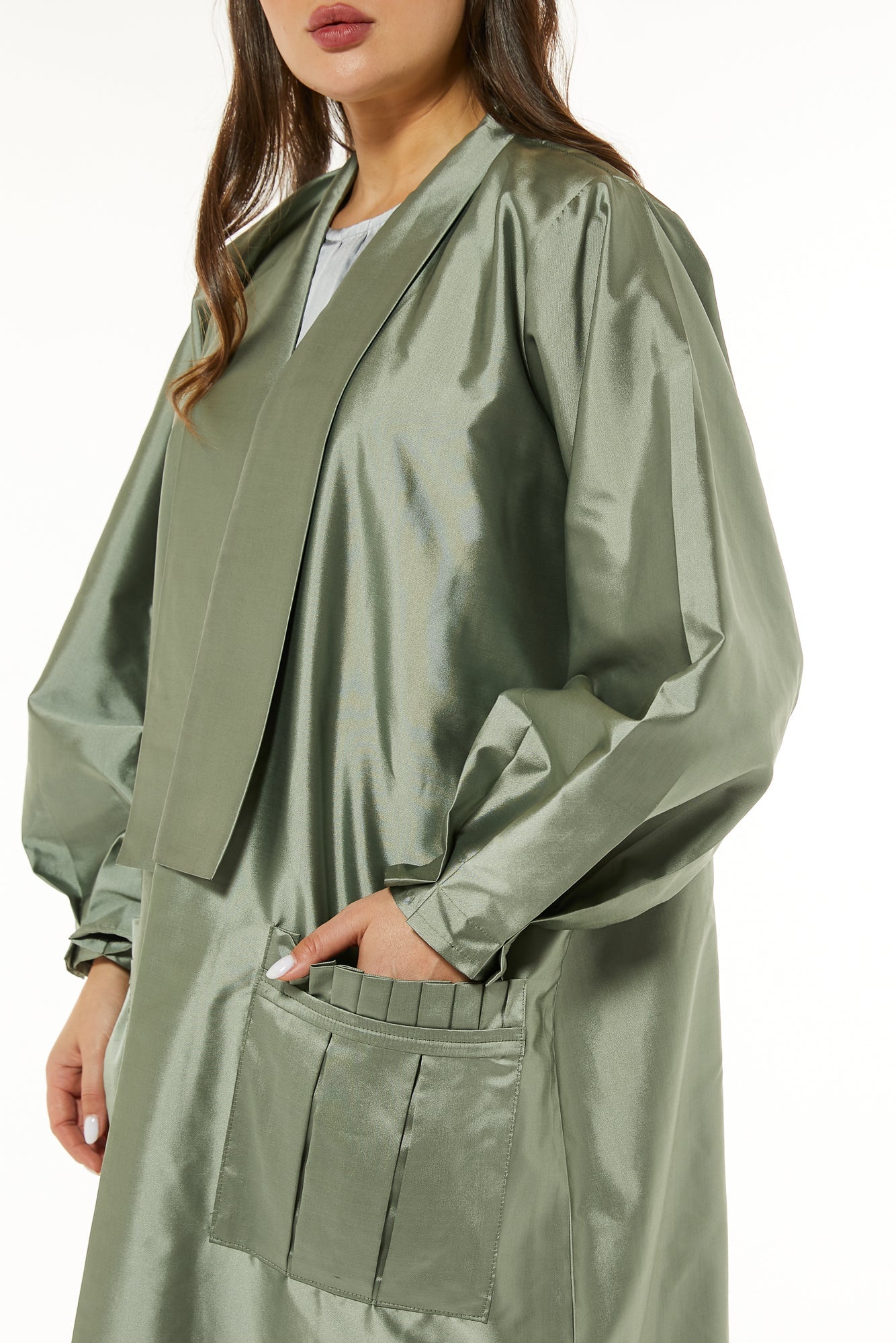 MOiSTREET Green Victoria Satin Casual Abaya with Pockets