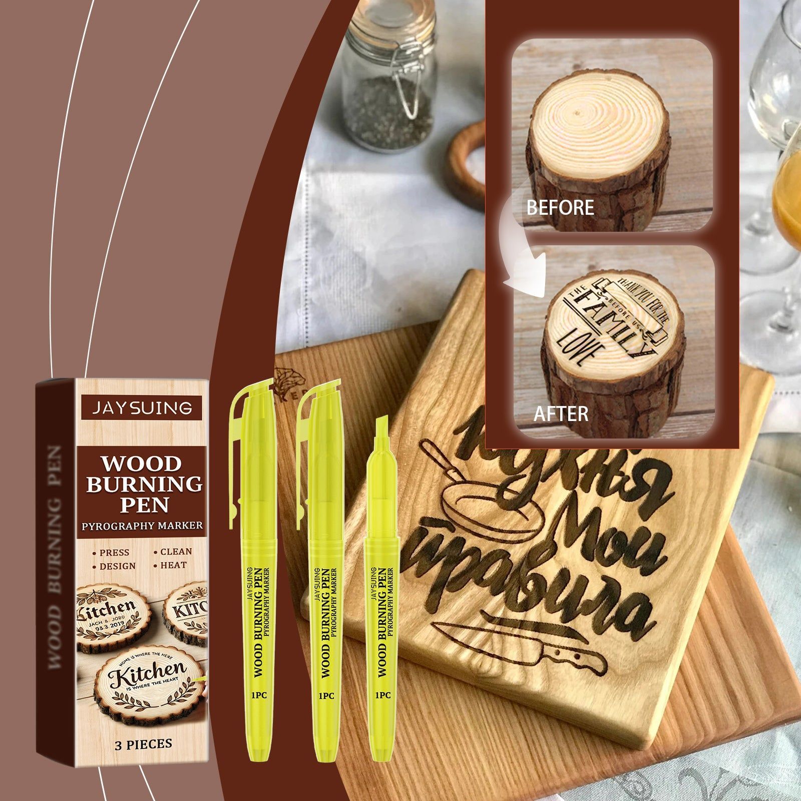 Create Stunning Pyrography Art with Our Easy-to-Use Wood Burn Pen Marker ,3 pieces