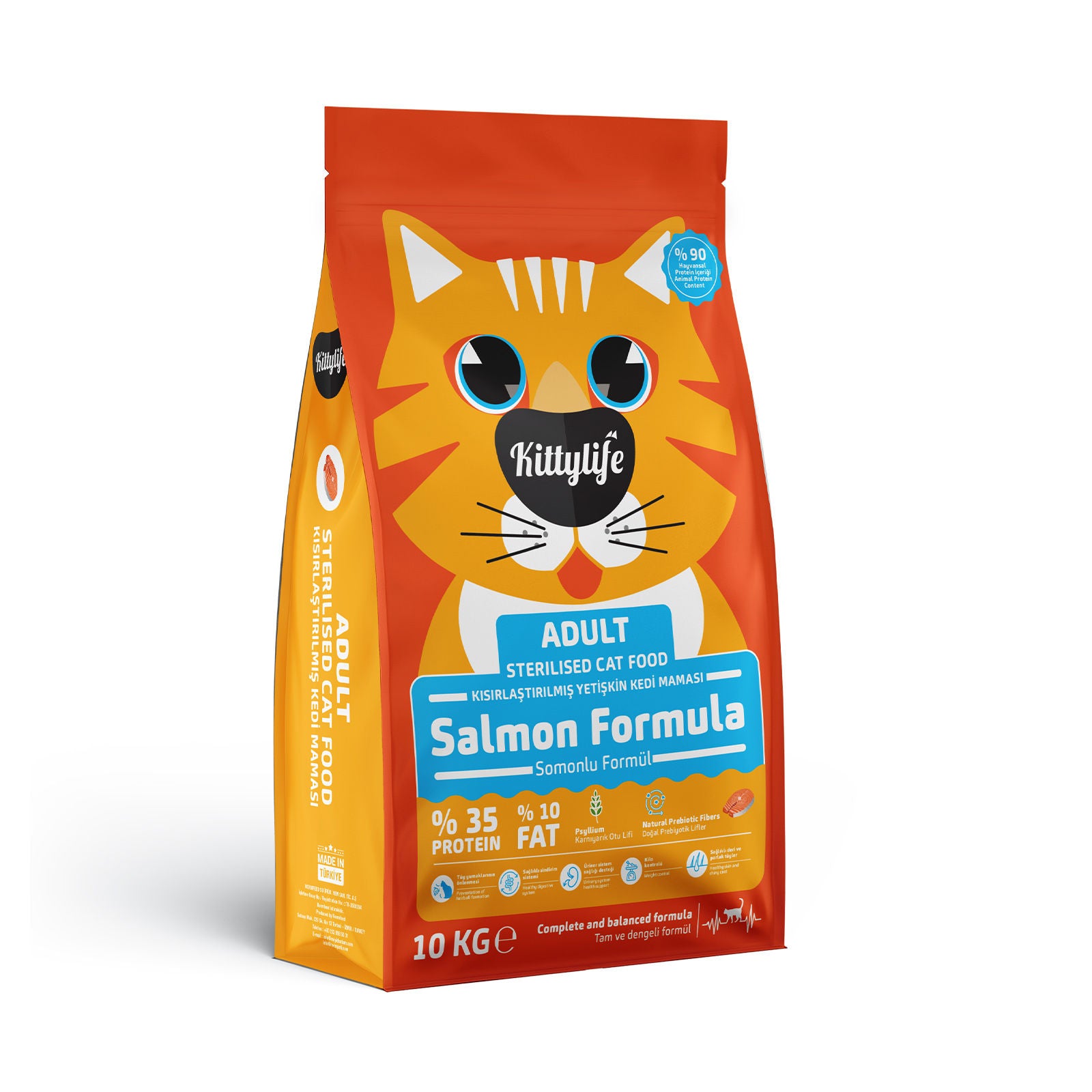 KittyLife Premium Sterilised Adult Dry Cat Food with Salmon, Weight Control, Shiny Coat, Immune Support & Digestive Care