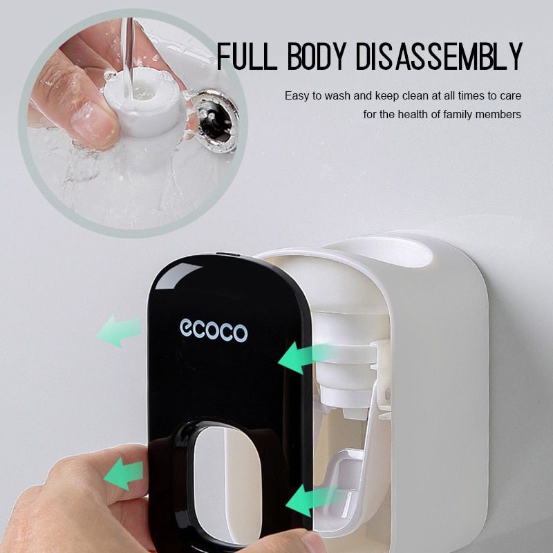 Automatic Toothpaste Dispenser Toothbrush Holder Wall Mounted Bathroom Storage