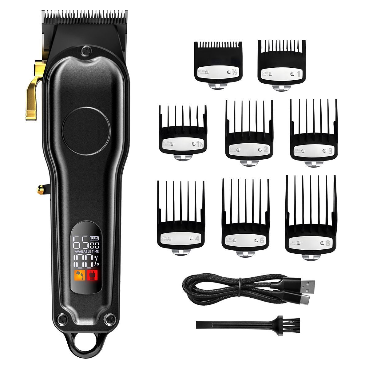 Oil Head Hair Clipper Kit with 8 Guide Combs, USB Rechargeable