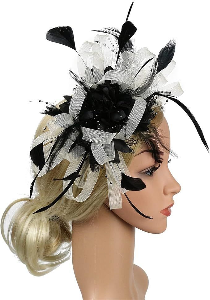 Women Fascinator Hat Headband Elegant Mesh Fake Feather Hair Hoop Tea Party Headwear