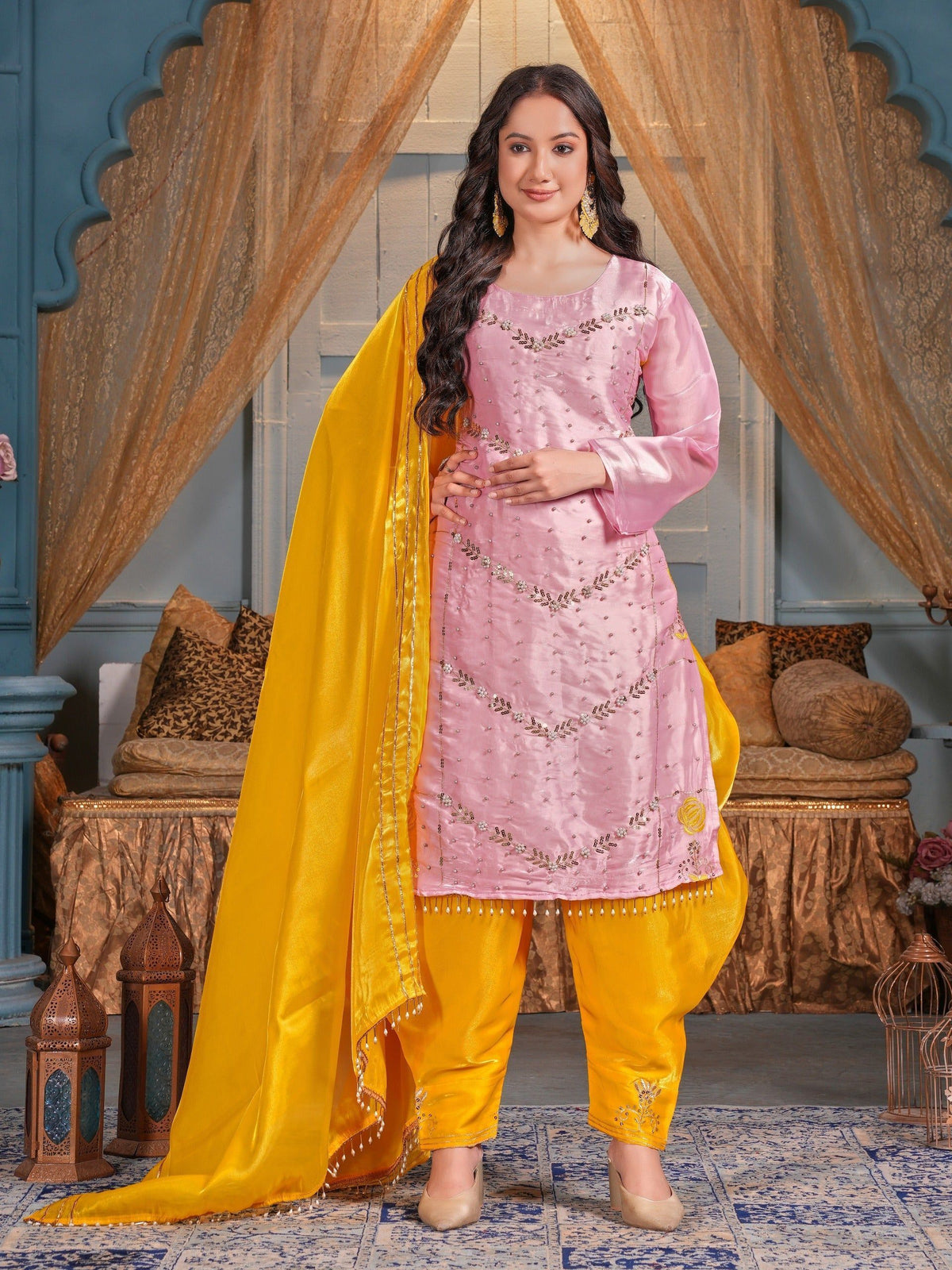 Fab Zone Beautiful Party Wear Top Dhoti And Dupatta With Moti Work