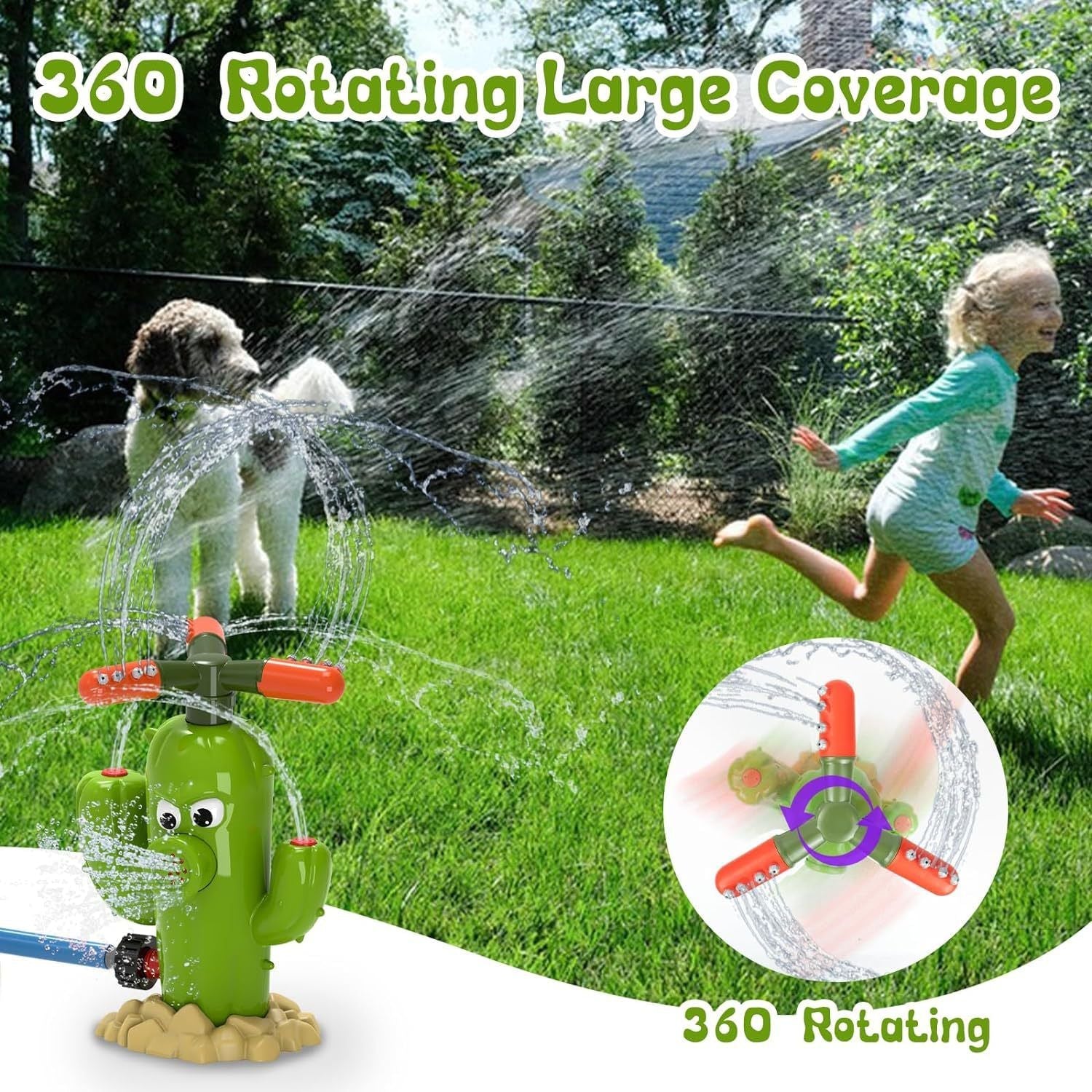Kids Water Spray Sprinkler Toy 360 Degree Rotating Garden Cactus Outdoor Sprinkler