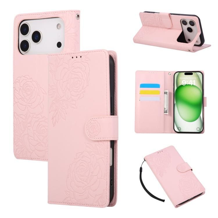 For iPhone 18 Pro Max / iPhone 17 Pro Max Rose Flower Embossed 3-Card Slots Leather Phone Case