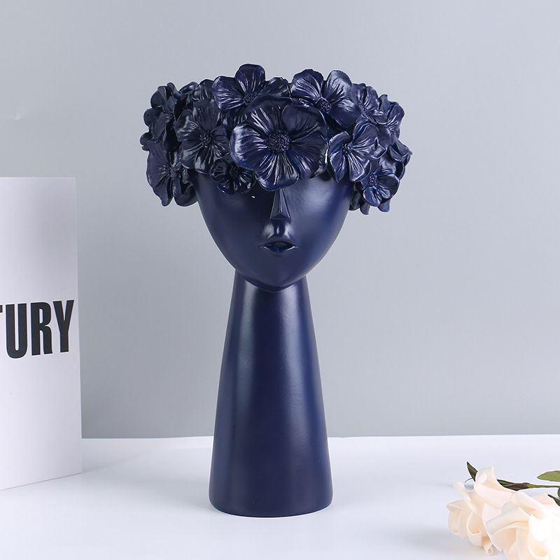 Creative Vase Girl Head Statue Planter Home Decor Resin Flower Pot Ornament