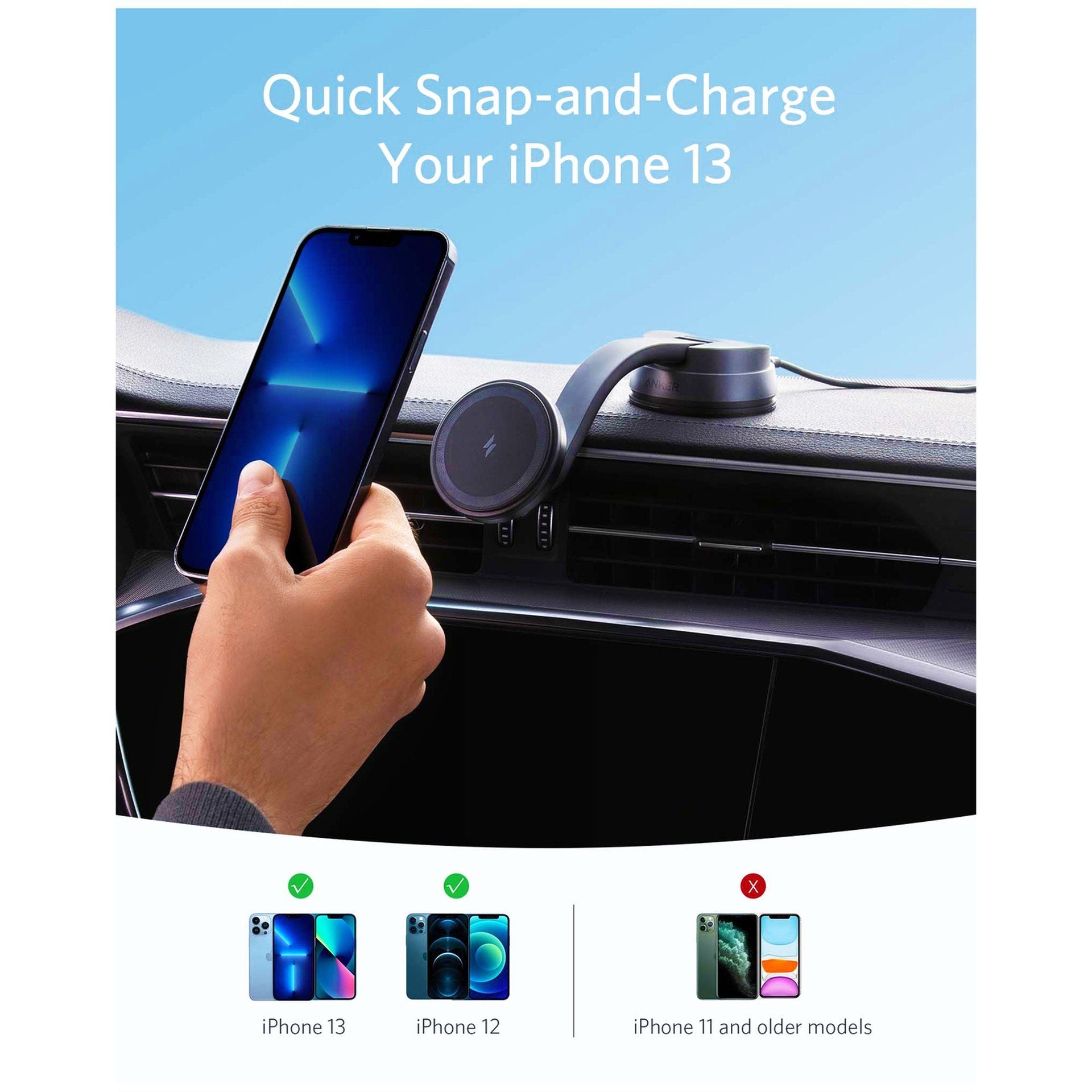 Anker 613 Wireless Car Mount MagGo with 35W Car Charger, Black