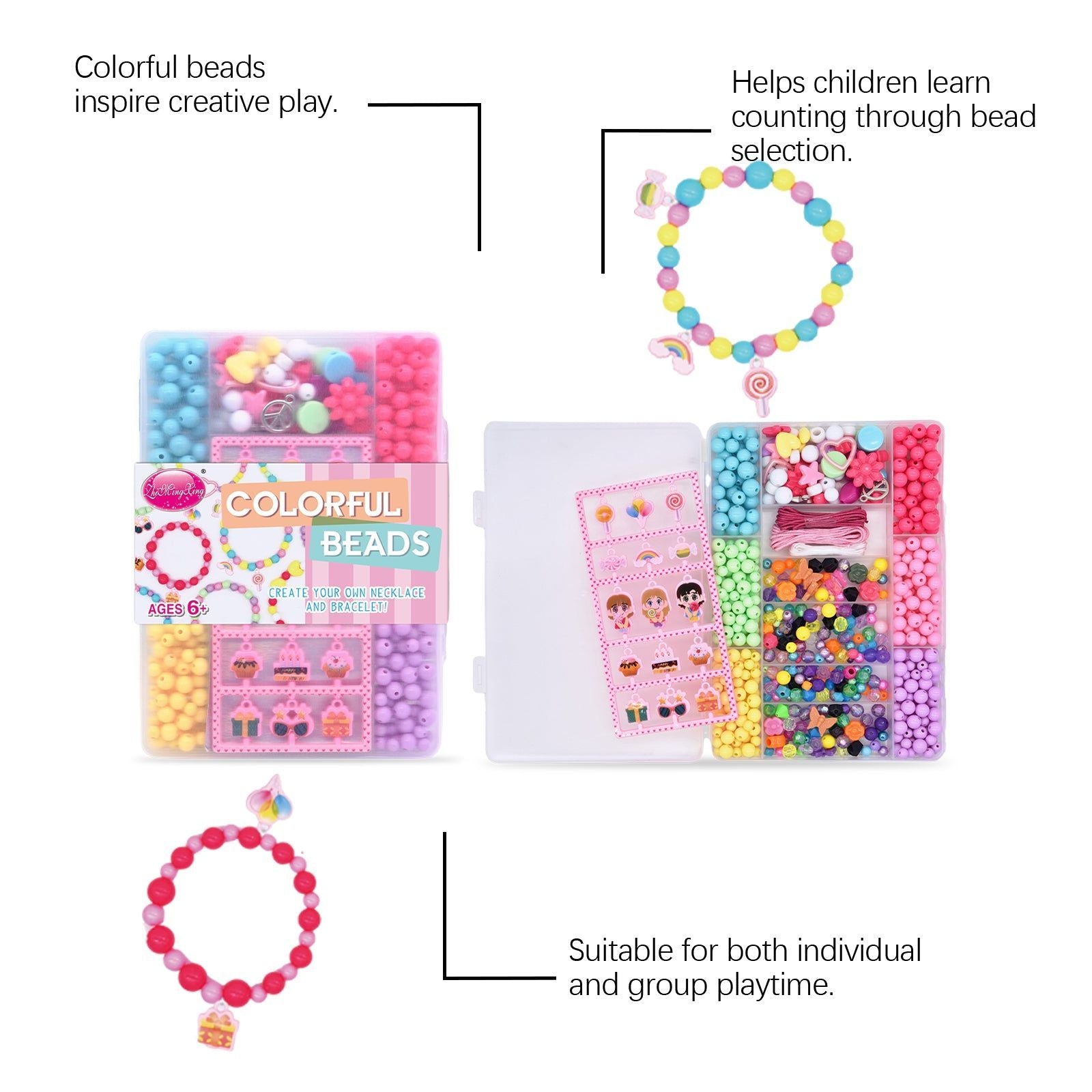 Colorful Beaded Bracelet Kit for Kids, DIY Jewelry Craft, Creative & Educational Toy ,1pcs