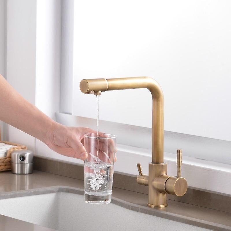 Modern Kitchen Faucet, 3 Way Kitchen Faucet With Filter Water Way Tap, Double Handle Drinking Water Taps 3 Way Bronze Kitchen Mixer Tap With Accessori