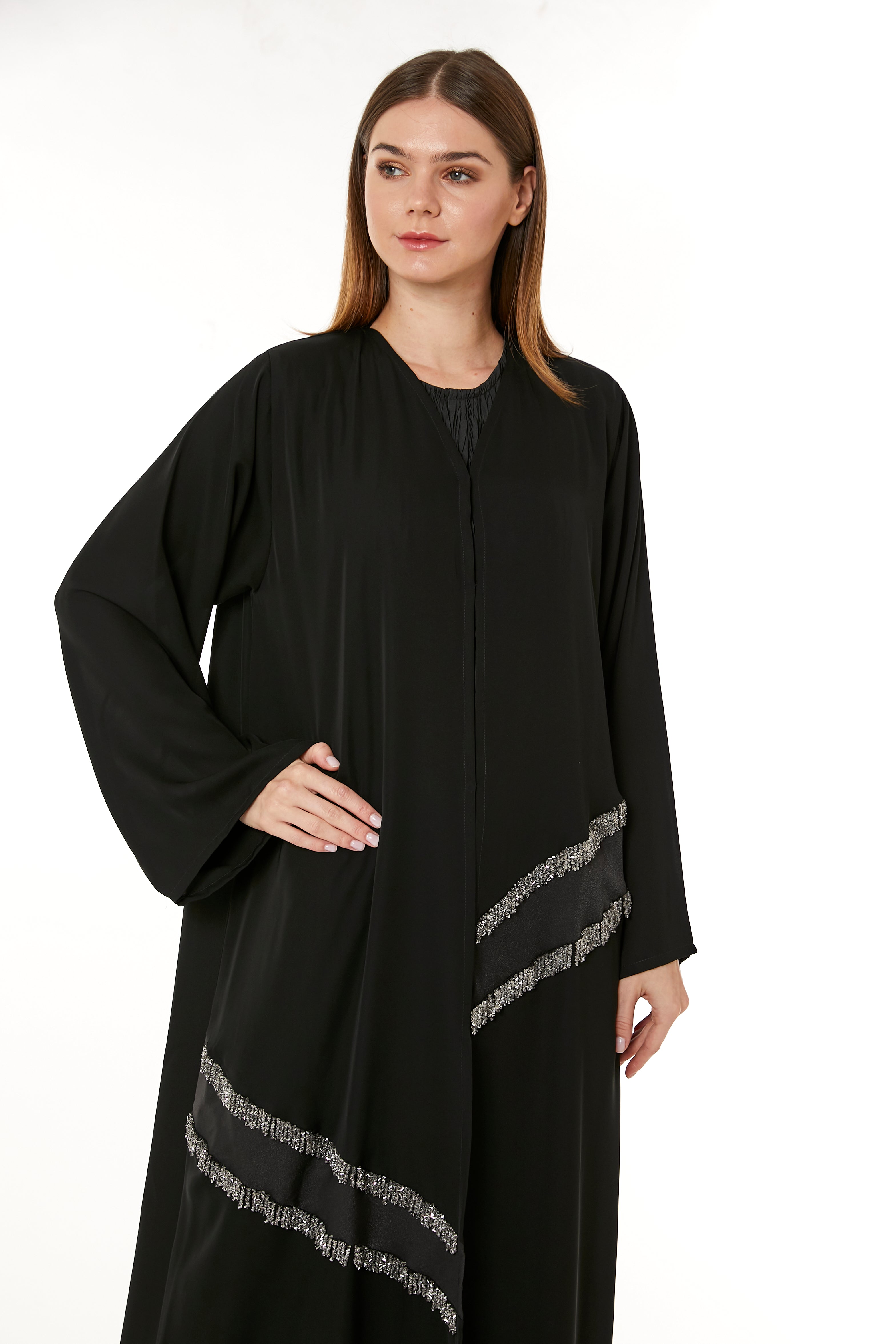 Black Korean Nida Hand Embellished Abaya
