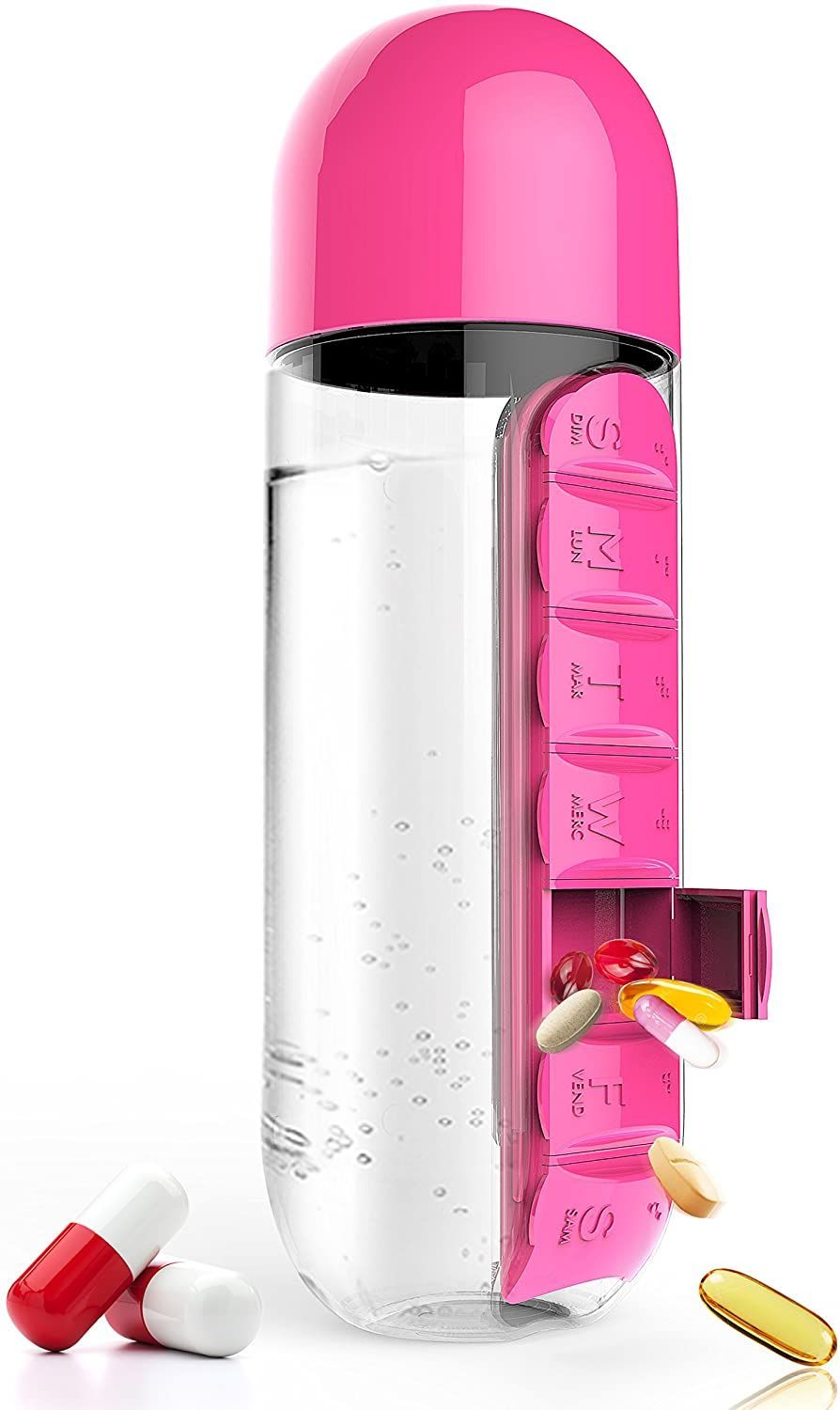 Pill Organizer Water Bottle 7 Day Medicine Holder With Weekly Dispensers Capsule Drink Bottle