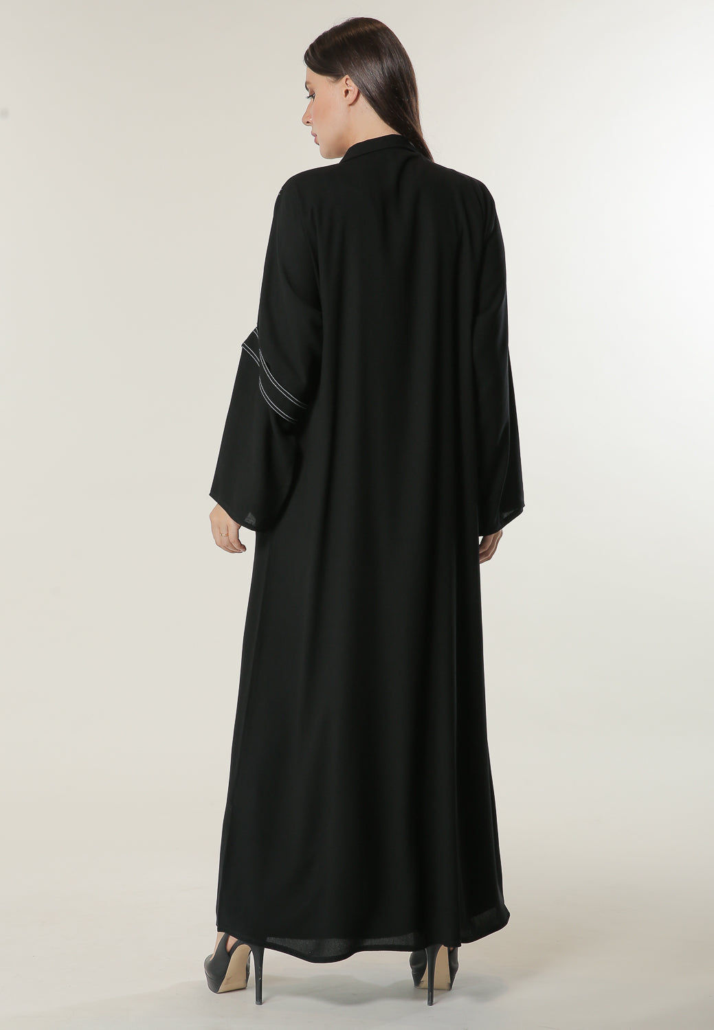 MOiSTREET Black Casual Abaya with Denim Pocket and Belt Detailing