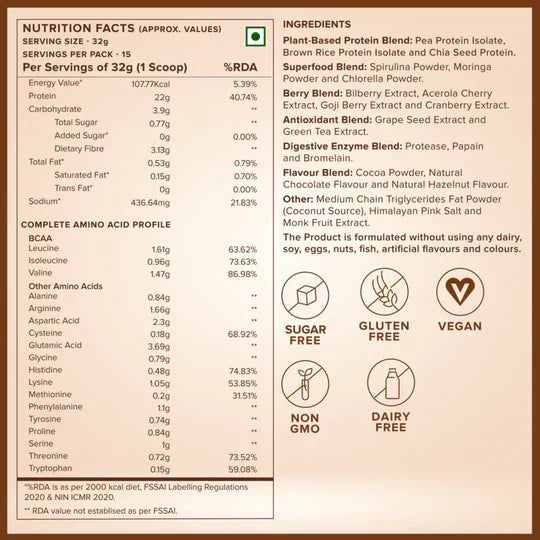 Well Being Nutrition Superfood Plant Protein Dark Chocolate Hazelnut and Apple Cider Vinegar Tablets