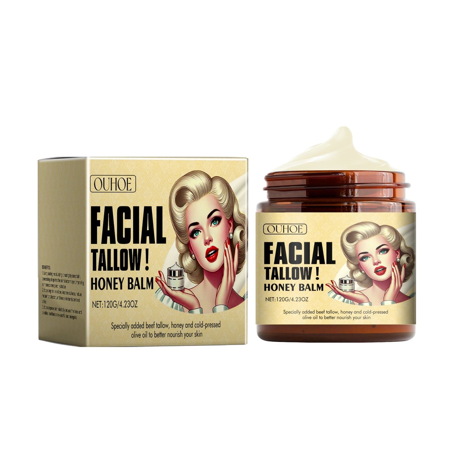 Deep Moisturizing Honey Tallow Cream for Hydrating Skin, Nourishing & Elasticity ,120g