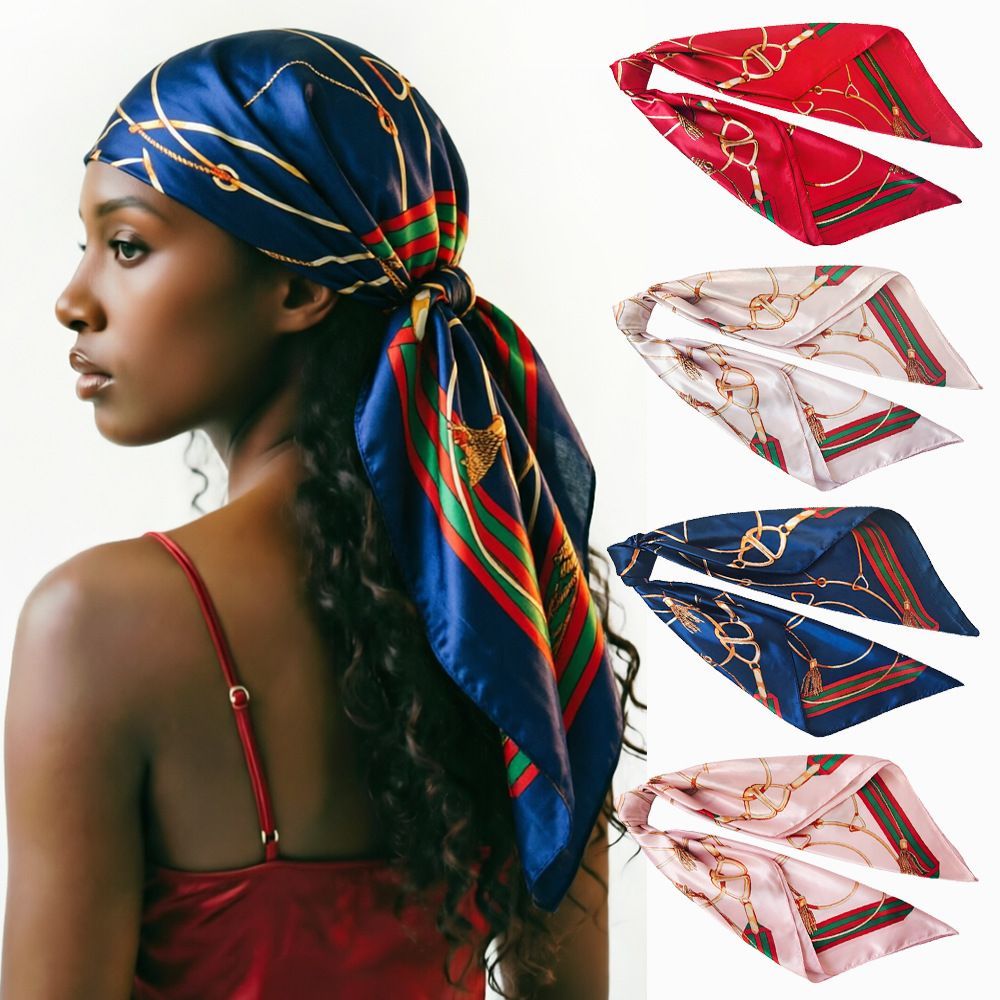 4Pcs Chain Print Satin Square Scarf Set for Women 90cm