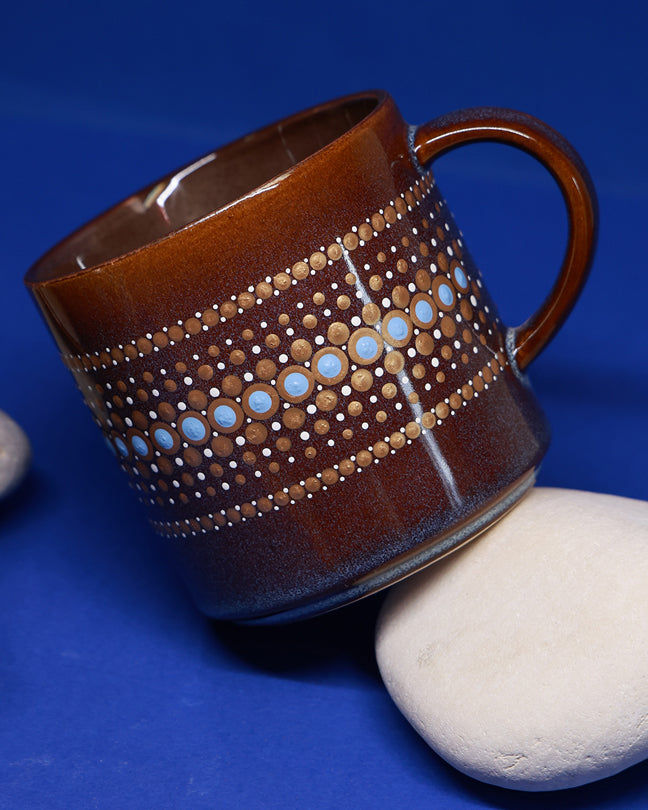 Sahara Mandala Set of 2 Large Brown Mugs - Hand painted mandala