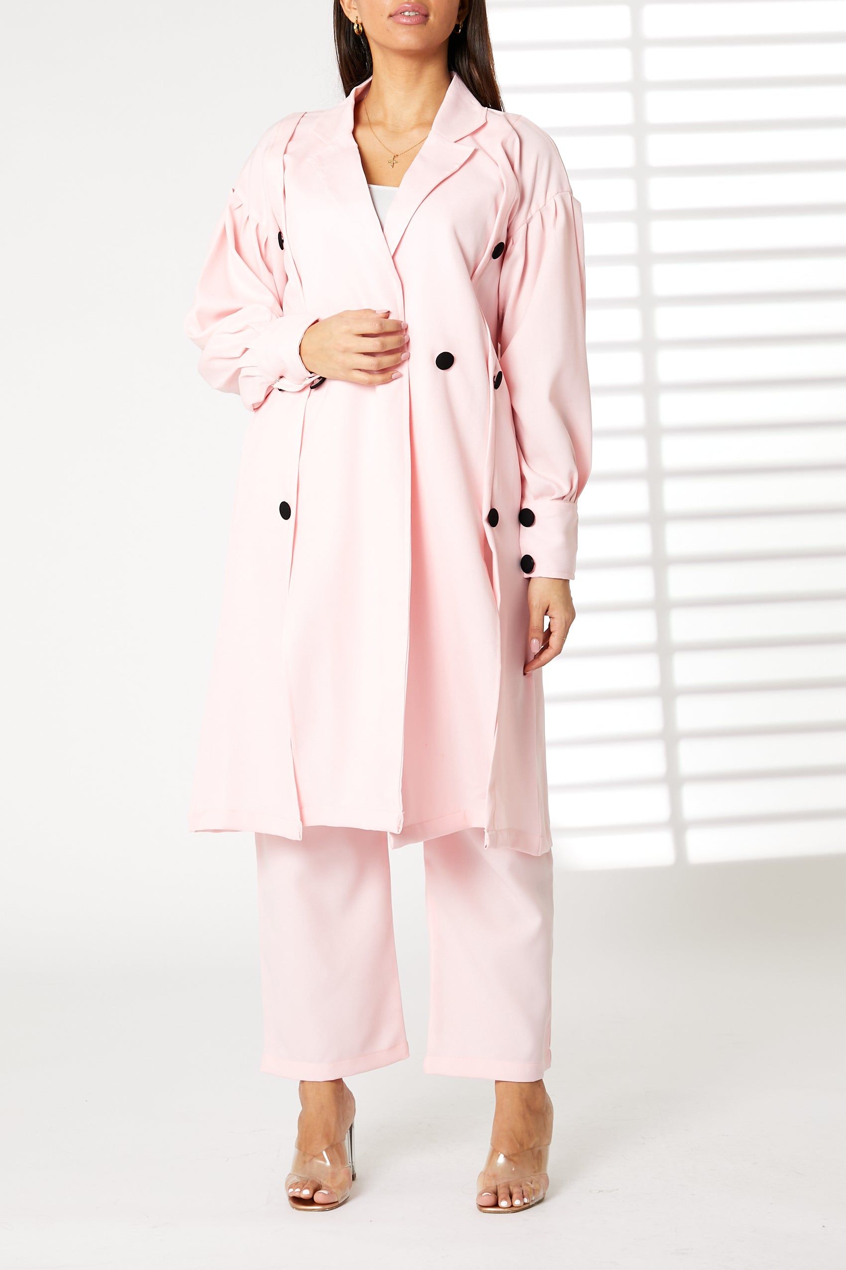MOiSTREET Pink Mid Length Barbie Crepe Trench Coat Set