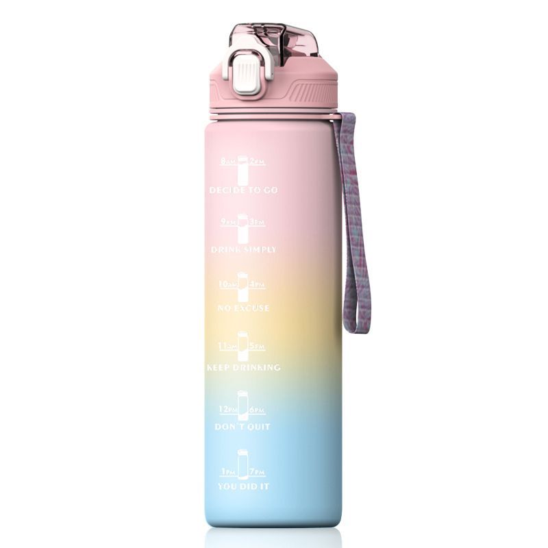 Plastic Water Bottle Leakproof Drink Bottle With Time Marker For Fitness Sports