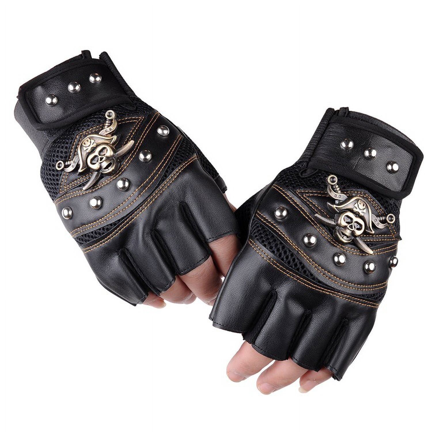 Men Motorcycle Riding Gloves Steampunk Gothic Gloves Vintage Fingerless Mittens